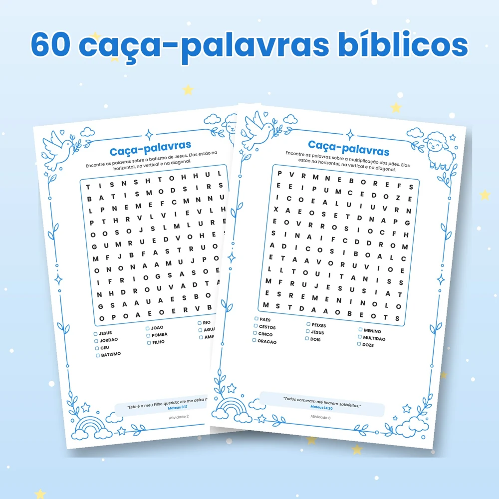 60 caça-palavras bíblicos que ensinam nomes e palavras da Bíblia